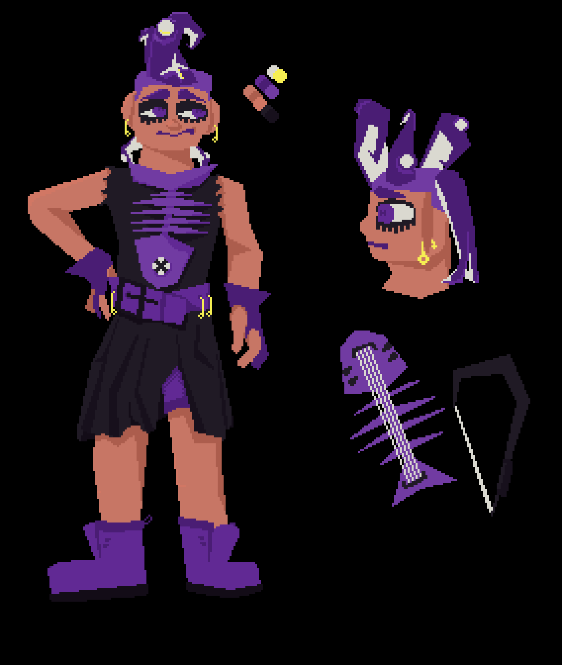 An original character from the world splatoon, and octopus based humanoid with an electric guitar.